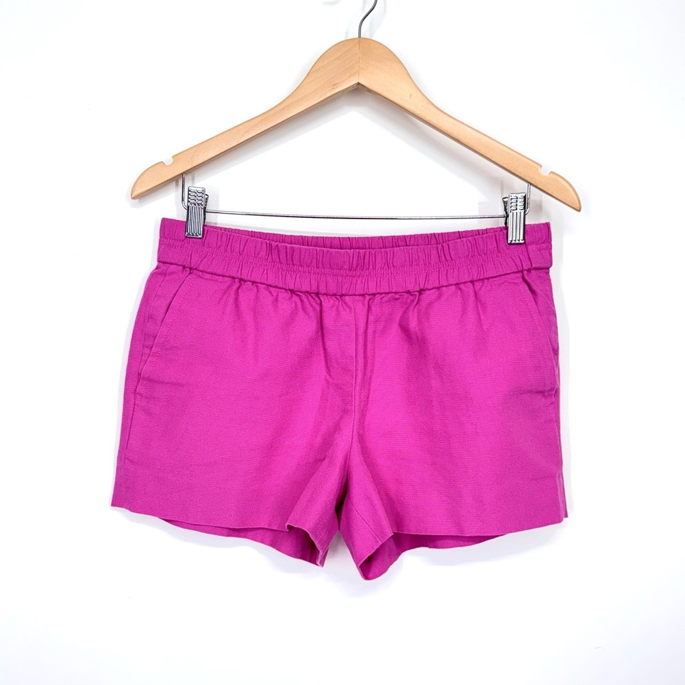 J. Crew Solid Pink Magenta Textured Cotton Preppy Casual Pull On Chino Shorts